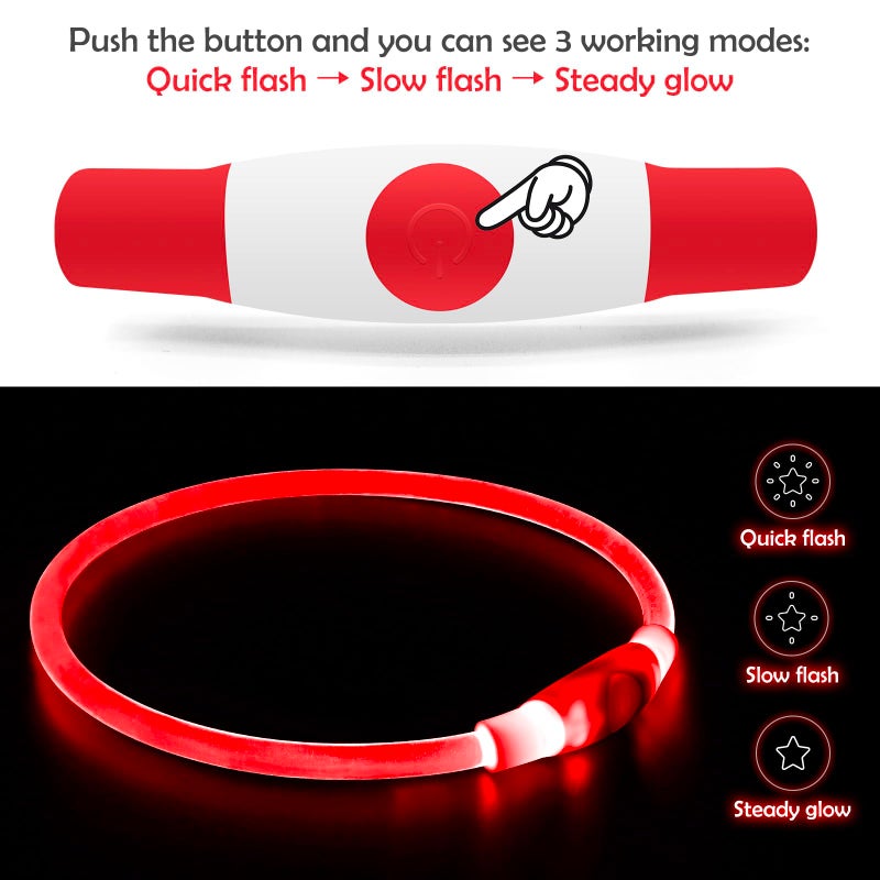 BSEEN Led Dog Collar, BSEEN USB Rechargeable Flash Dog Necklace Light, Pet Safety Collar Makes Your Beloved Dogs Be Seen at Night for Small Medium Large Dogs(Red) - Image 2